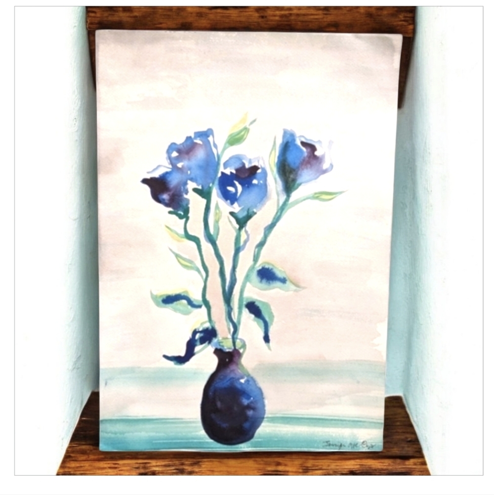 Original Signed Watercolor Painting Blue Roses - Picture 6 of 13